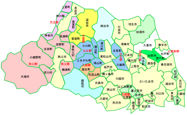 埼玉県-歯医者さん・歯科検索　地域選択マップです